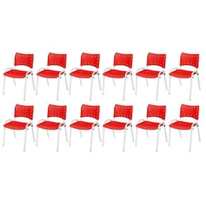 Cadeira Iso Base Branco Escola, Escritório Vermelho Kit 12 Un