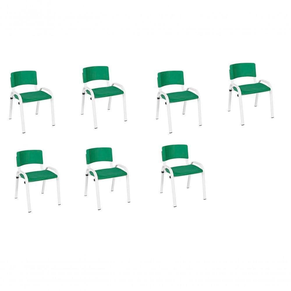 Kit 7 Cadeira Iso Infantil Creche, Escola Base Branco Verde Escuro