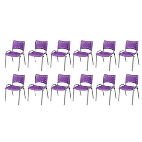 Cadeira Iso Base Cinza Escola, Escritório Violeta Kit 12 Un