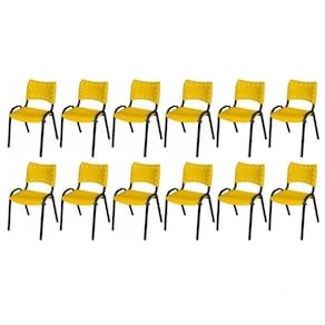 Cadeira Iso Base Preto Escola, Escritório Amarelo - Kit 12 Un