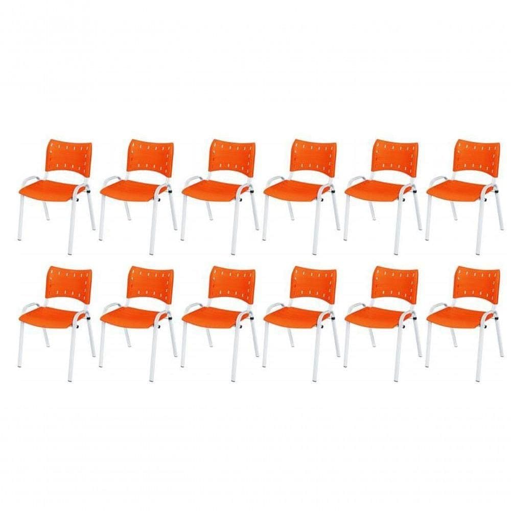 Cadeira Iso Base Branco Escola, Escritório Laranja Kit 12 Un