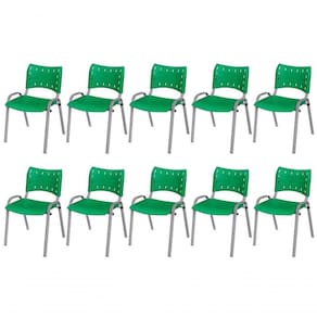 Cadeira Iso Base Cinza Escola, Escritório Verde Kit 10 Un