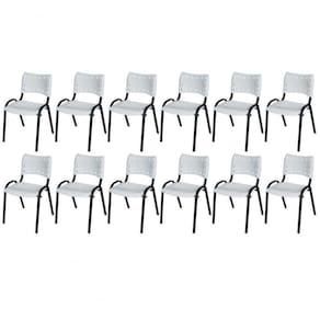 Cadeira Iso Base Preto Escola, Escritório Branco - Kit 12 Un