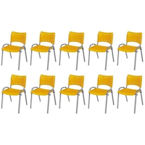 Cadeira Iso Base Cinza Escola, Escritório Amarelo Kit 10 Un