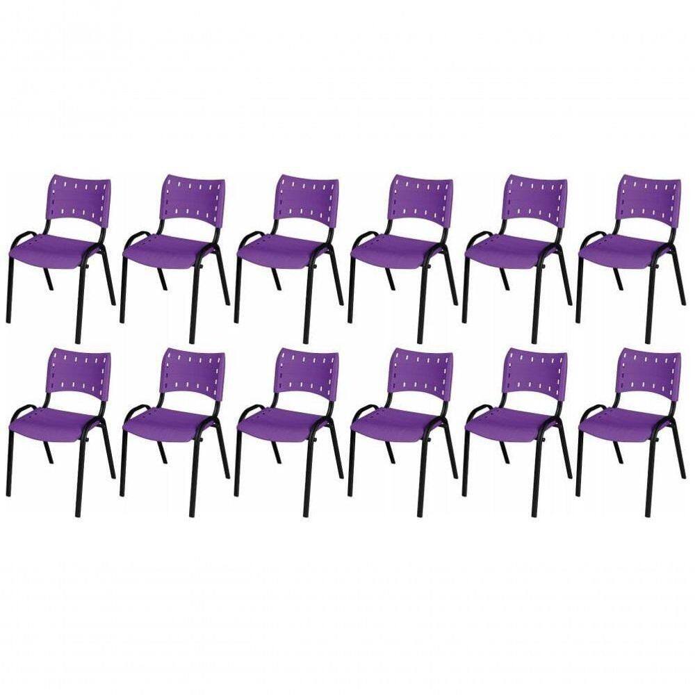Cadeira Iso Base Preto Escola, Escritório Violeta Kit 12 Un