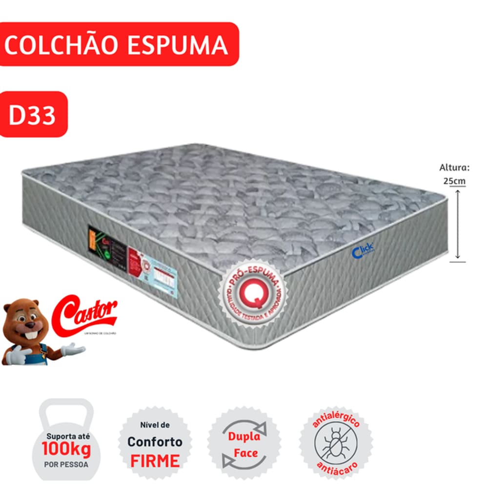 Colchão Castor D33 Sleep Max Casal 138x188x25