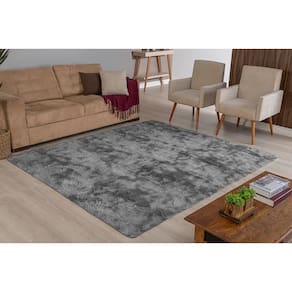 Tapete Para Sala E Quarto 2,40M Cinza Peludo Antiderrapante