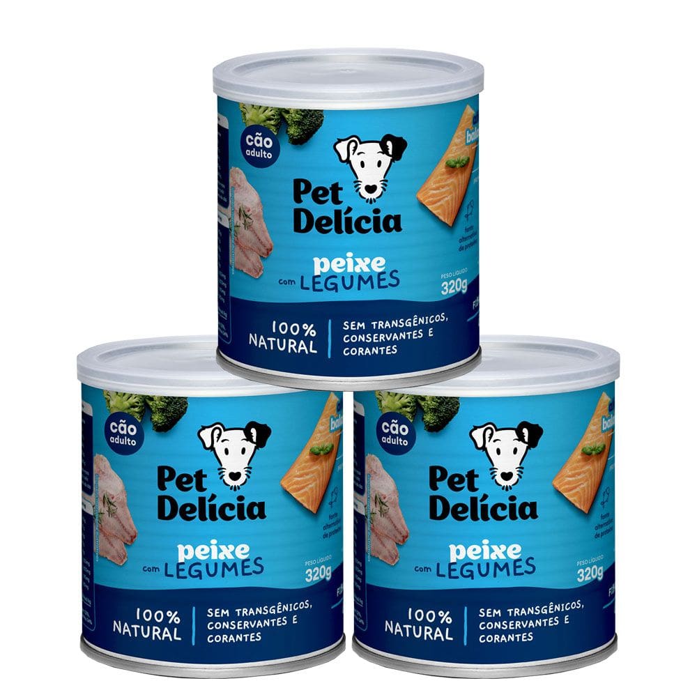 KIT 3 Ração Úmida Natural Pet Delícia Cães Adultos Peixe Com Legumes 320g