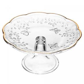 Prato para Bolo 27 cm de Cristal com Pé New Butterfly com Fio de Ouro Lyor
