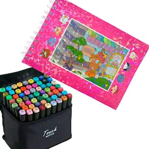 Livro Pintar Canetinha 60 Cores Ponta Dupla Desenho Ursinho Fofo Capa Dura 100 Paginas Divertido Lazer Hobbie