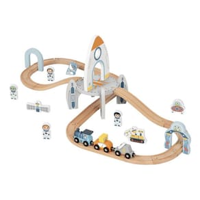 Conjunto Trem Estação Espacial Construção Madeira 35 Peças