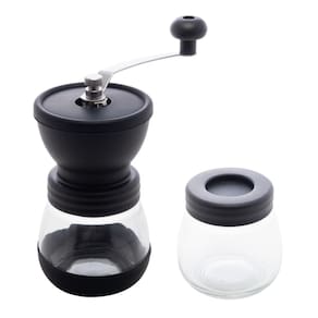 Moedor de Café em Aço Inox com Porta Pó Extra de Vidro Preto Lyor
