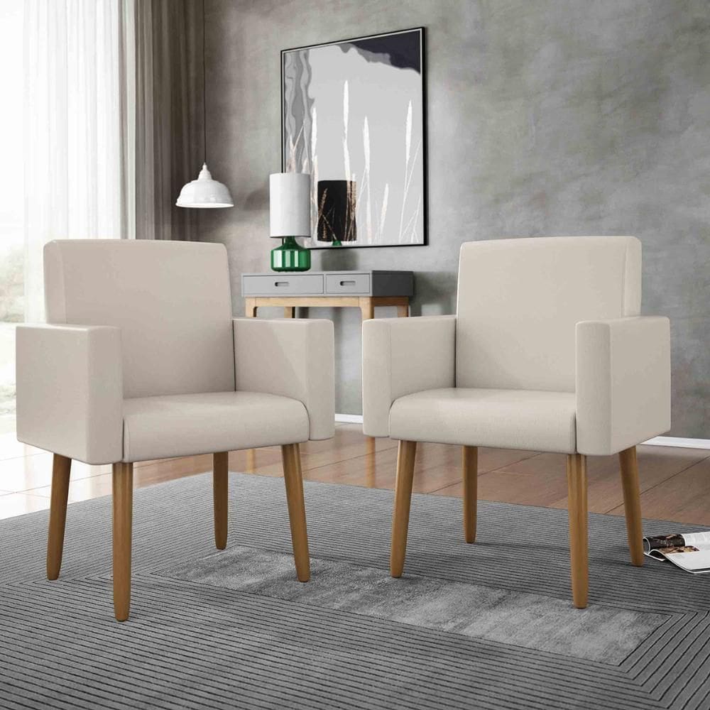 Kit 2 Poltronas Pés Palito Nina Tecido Sintético Bege