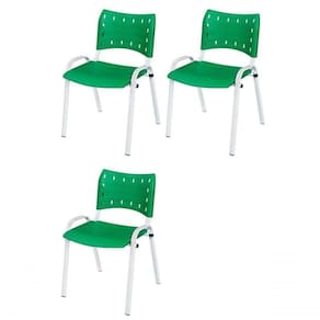 Cadeira Iso Base Branco Escola, Escritório Verde - Kit 3 Un