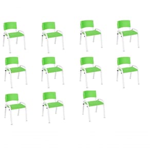 Kit 11 Cadeira Iso Infantil Creche, Escola Base Branco Verde Claro
