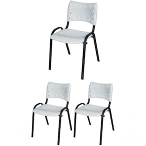 Cadeira Iso Base Preto Escola, Escritório Branco - Kit 3 Un