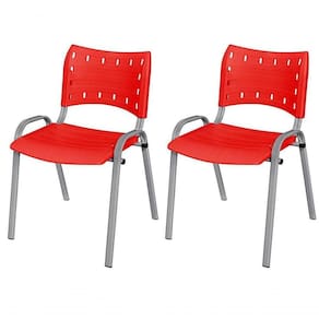 Cadeira Iso Base Cinza Escola, Escritório Vermelho Kit 2 Un