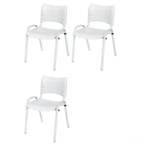 Cadeira Iso Base Branco Escola, Escritório Branco - Kit 3 Un