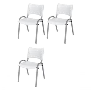 Cadeira Iso Base Cinza Escola, Escritório Branco - Kit 3 Un