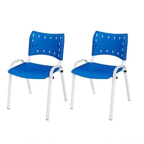 Cadeira Iso Base Branco Escola, Escritório Azul - Kit 2 Un