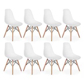 Kit com 8 Cadeiras Eiffel Charles Eames DKR Base de Madeira, Cor Branca