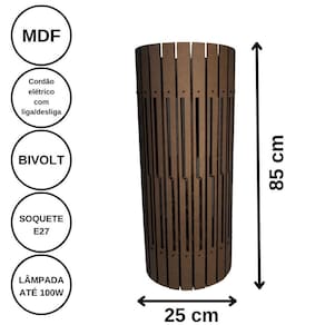 Luminária De Chão Mdf Torre De Pisa Marrom - 85x25cm