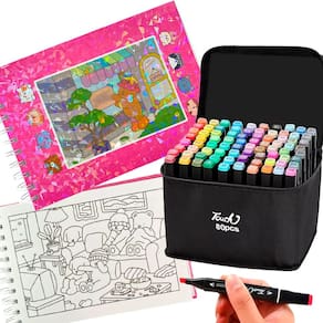 Livro Pintar Colorir 100 Paginas Canetinhas 80 Cores Permanente Ponta Dupla Desenho Ursinho Fofo