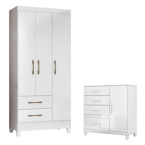 Guarda Roupa Infantil Lima e Cômoda Vênus com Pés Branco Flex - Moval