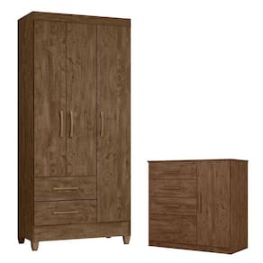 Guarda Roupa Solteiro Lima e Cômoda Vênus Castanho Wood Flex - Moval