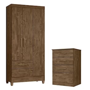 Guarda Roupa Solteiro Lima e Cômoda MS913 Castanho Wood - Moval