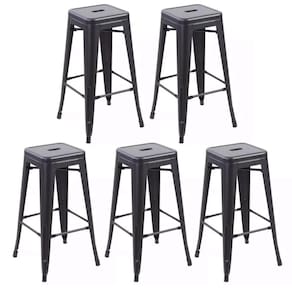 Kit com 5 Banqueta Tolix Iron Design Industrial Preto 76 cm Aço Cozinha Bar Bistrô Bancada