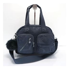 Kipling Bolsa Defea Azul Com Chaveiro Pom Pom Alça Transve.