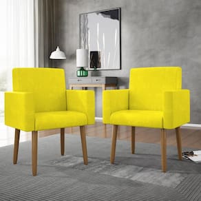 Kit 2 Poltronas Pés Palito Nina Suede Amarelo