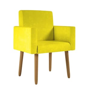 Poltrona Decorativa Pés Palito Nina Suede Amarelo