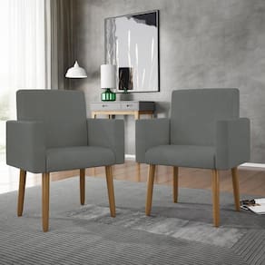 Kit 2 Poltronas Pés Palito Nina Suede Cinza