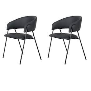 Kit 2 Cadeiras com Braços Toulouse Júlia Mara Fratini Poliureto (PU) Preto Base Aço Carbono Preto