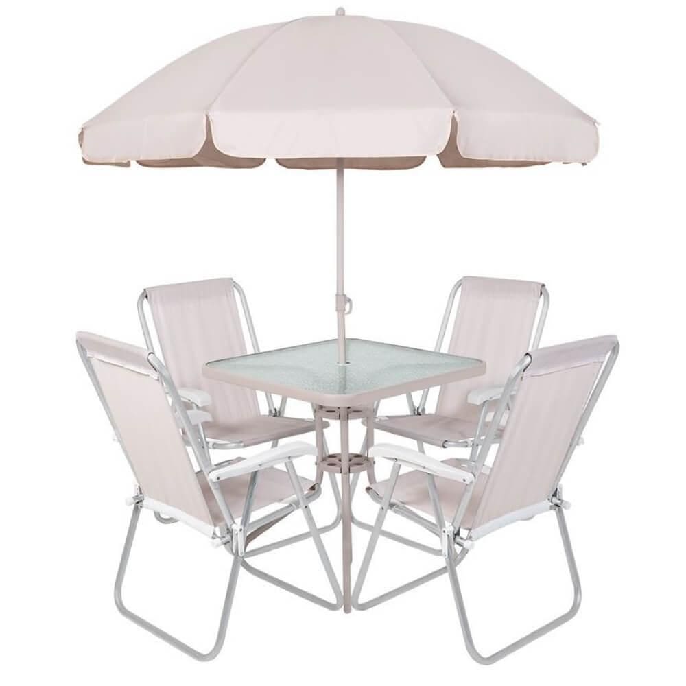 Conjunto Petrópolis para Jardim com Mesa Cadeira e Guarda Sol BEL