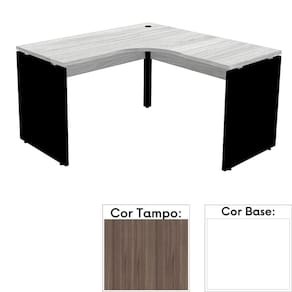 Mesa de Escritório em L Pé Painel PE25 em MDP 155 x 155 x 60 cm Cor Walnut e Base Branca