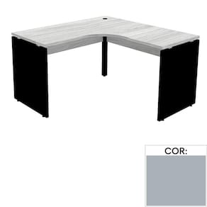 Mesa de Escritório em L Pé Painel PE25 em MDP 155 x 155 x 60 cm Cinza com Base Cinza