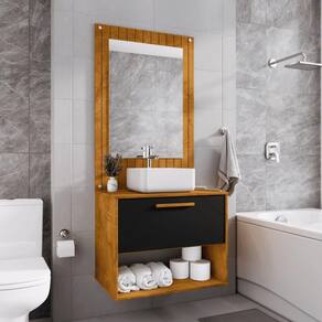Conjunto Gabinete c/ Espelheira para Banheiro Zenit Naturalle/Preto Fosco