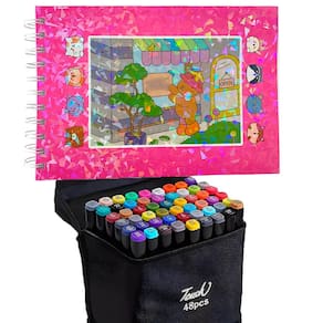 Livro De Pintar Ursinho Fofo 100 Paginas Capa Dura Canetinhas 48 Cores Ponta Dupla Estojo Desenho Pintura Divertida Hobbie Lazer