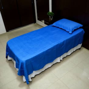 Colcha Cobre Leito Solteiro Poliester Matelado Liso 2pc Azul