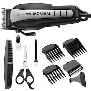 Maquina Cortar Cabelo Mondial 10w Inox-preta 220V