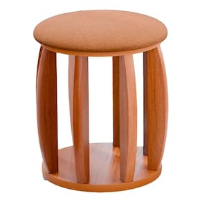 Puff Paris Redondo com Pés de Madeira Tecido Linho Tebarrot Cor Terracota