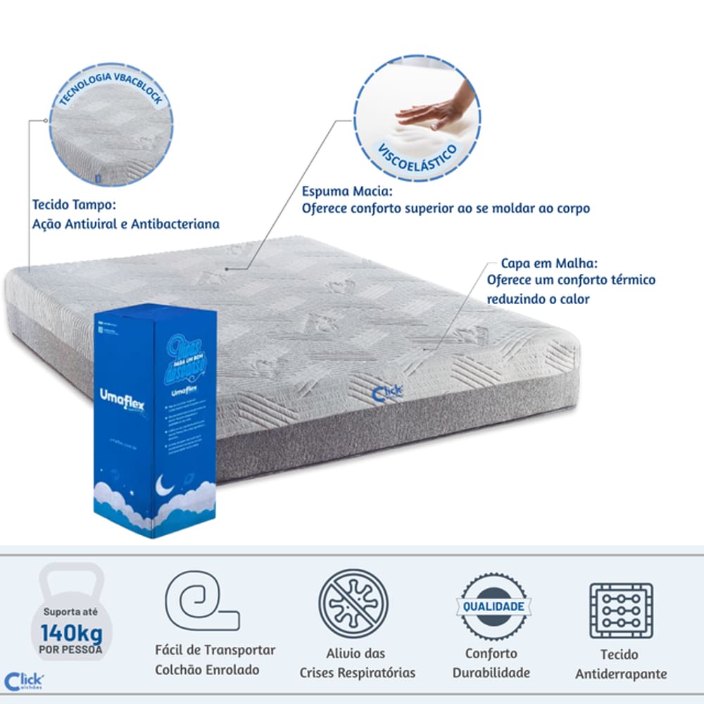 Colchão Umaflex Fit Visco Enrolado na caixa King 193x203x25