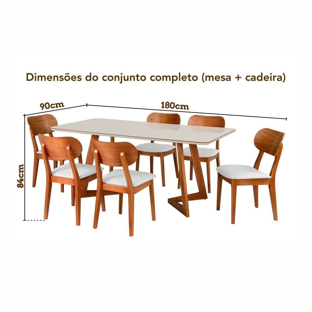 Conjunto Mesa Espanha com 6 Cadeiras de Madeira Maciça, | Casas Bahia