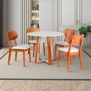 Conjunto Sala de Jantar 4 Cadeiras de Madeira Maciça Authentic Champagnhe/Off White