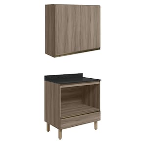 Armario Aereo Balcao Forno 80cm MDF Kali Carvalho Toq Carvalho Toq Nicioli