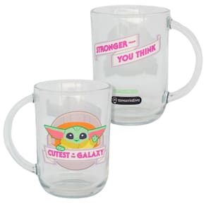 Caneca Baby Yoda Grogu Vidro Transparente 300 ml Oficial Star Wars Mandaloriano