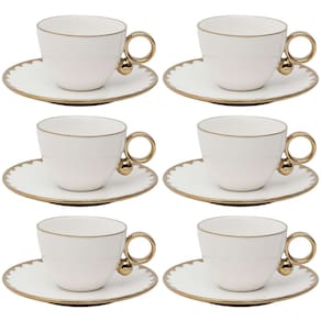Conjunto de 6 Xícaras de Chá com Pires de Porcelana Egg 200ml - Wolff